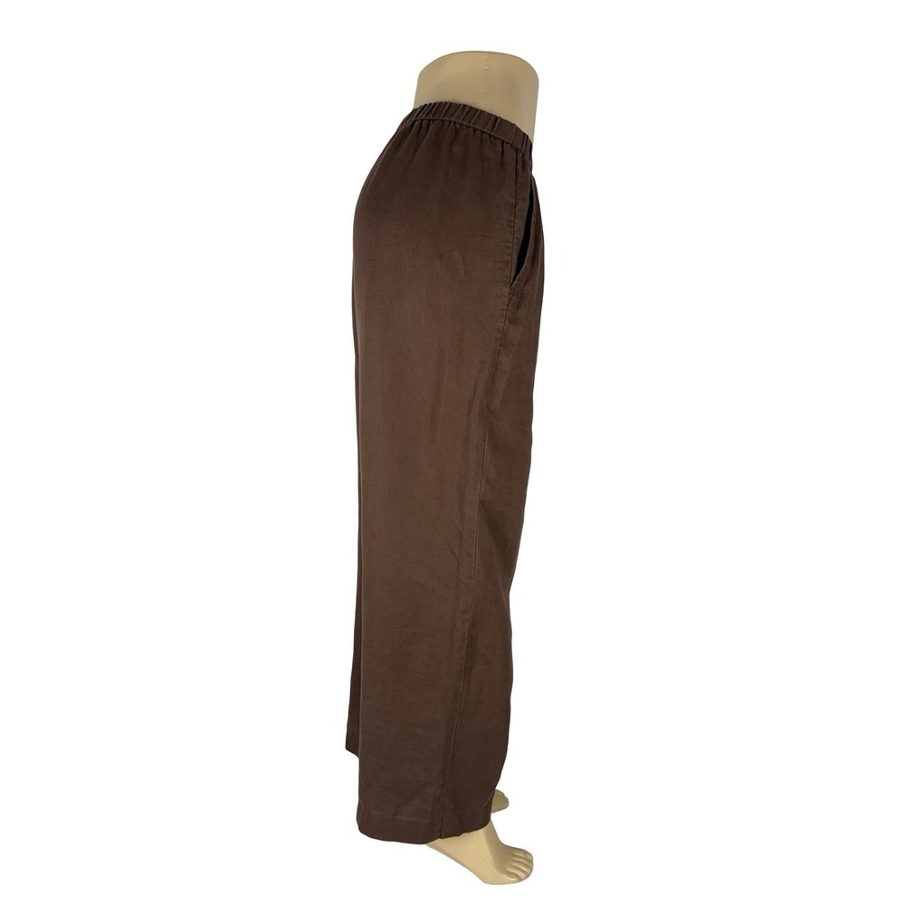 Eileen Fisher Womens Large Pants Organic Linen Wide Leg High Waist Brown Pockets - Picture 6 of 9